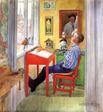 Esbjorn fait ses devoirs Carl Larsson Peinture à l'huile